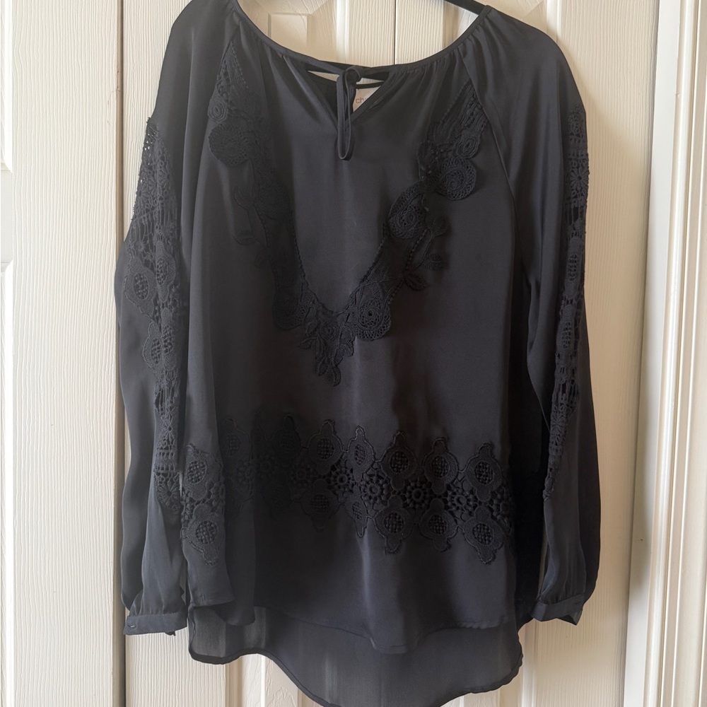 Chico's Black Lace Detail Blouse